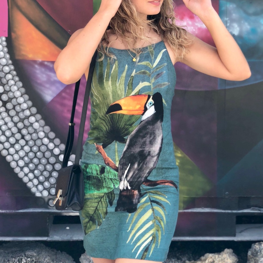 Farm Rio toucan print slip dress